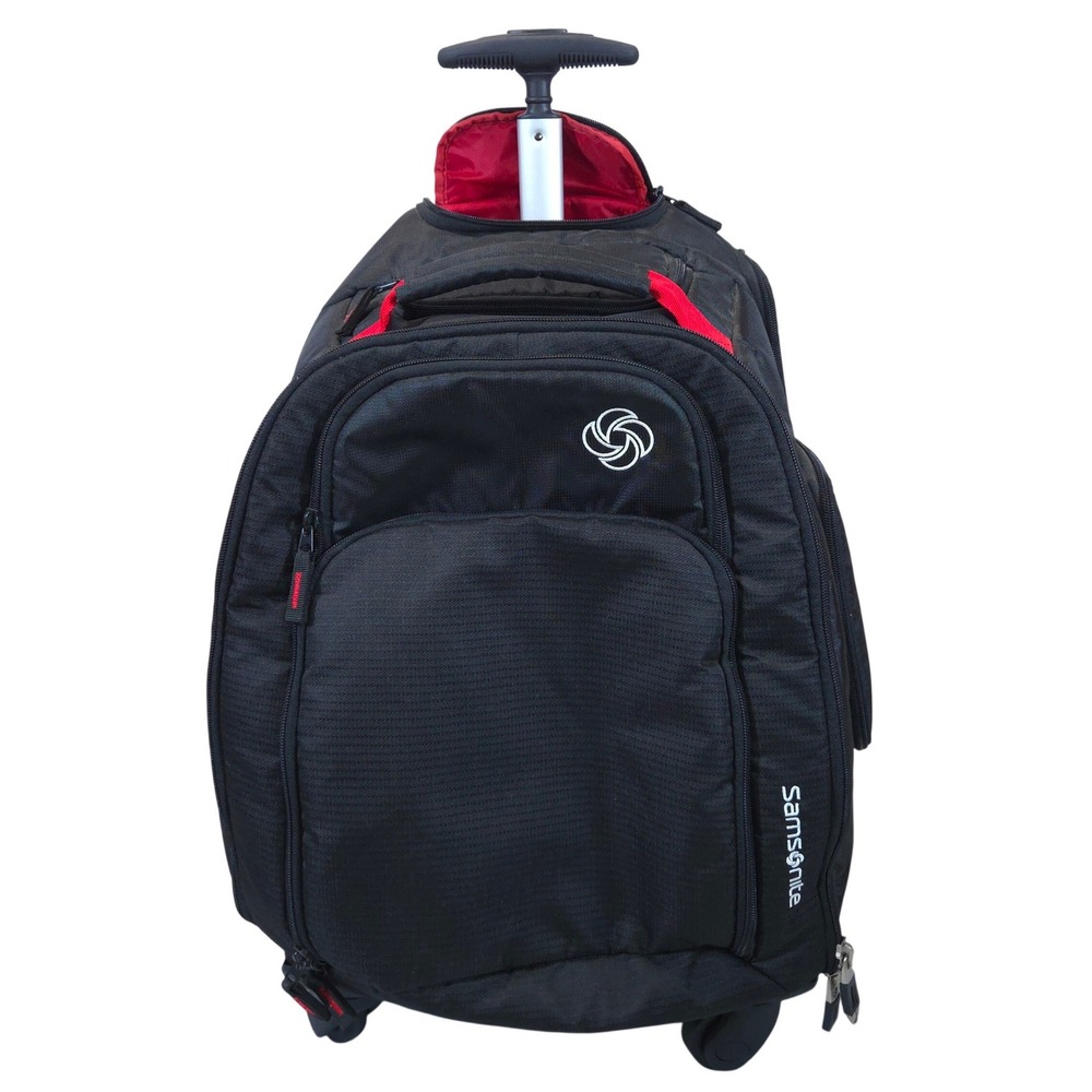 Samsonite MVS Rolling Laptop Backpack 19" Black Red Travel Carry On Bag